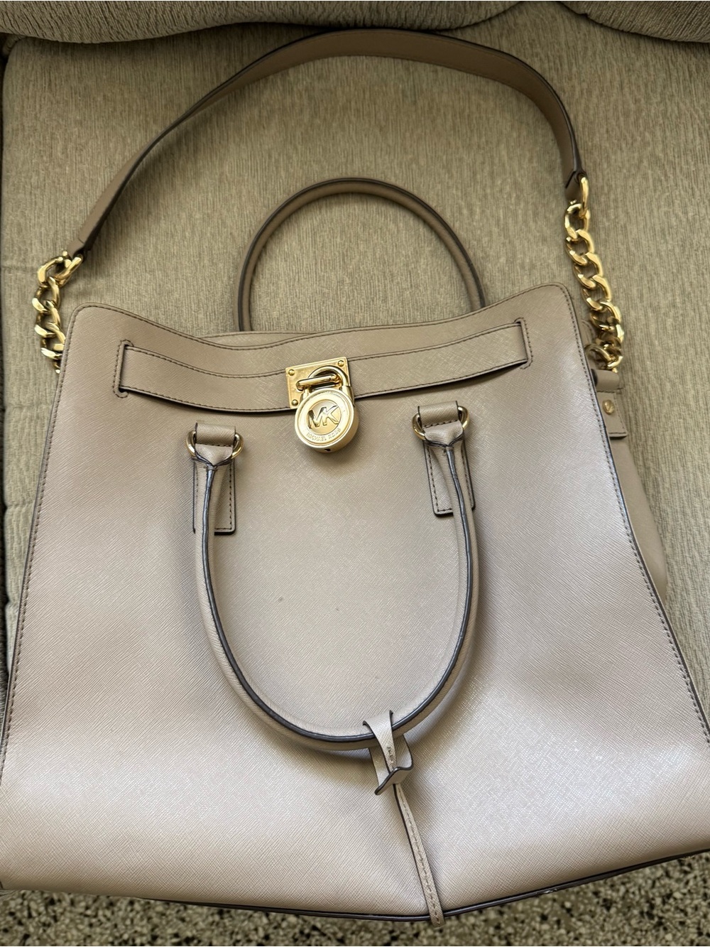 Michael Kors Taupe Saffiano Top-Handle Tote with Gold Hardware
